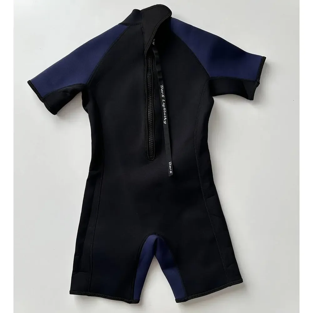 Dark Lightning EUC‎ Shorty 2MM Neoprene Black Blue Wetsuit Kids 10